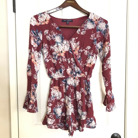 one clothing Pants - One Clothing LA Burgundy Floral Romper Playsuit